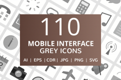 110 Mobile Interface Flat Greyscale Icons Product Image 1