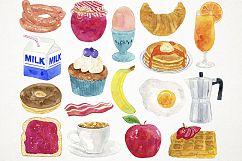 Watercolor Breakfast Clipart, Bakery Clipart Product Image 2