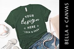 Heather Green Grass Bella Canvas 3001 TShirt Mockup Flat Lay Product Image 1