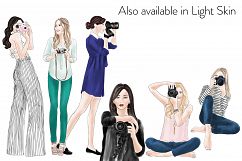 Fashion illustration clipart - Girls with Cameras - Dark skin Product Image 2