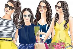 Watercolor fashion illustration - Girls in blue and yellow Product Image 3