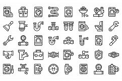 Washing machine repair icons set, outline style Product Image 1