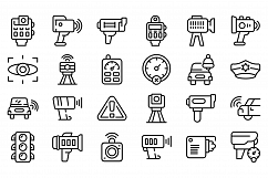 Speed radar icons set, outline style Product Image 1