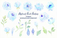 Abstract Blue Peony Clip Art, Watercolor blue peony clipart Product Image 2