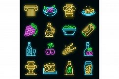 Greek cuisine icons set vector neon Product Image 1