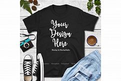 Fall Gildan 64000 Tshirt Mockup Black Shirt Flat Lay Product Image 1