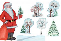 Christmas clipart, winter forest trees with Santa Claus Product Image 4