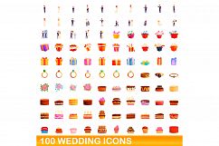 100 wedding icons set, cartoon style Product Image 1