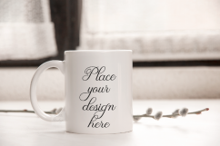 White coffee cup template 11oz mug mock up rustic background PSD smart easter mockup Product Image 1