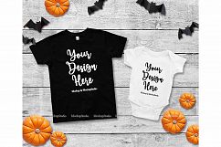Halloween Siblings Black White T-Shirt Bodysuit Mockup Product Image 1