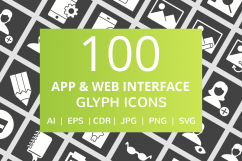 100 App &amp; Web Interface Glyph Inverted Icons Product Image 1