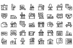 Ergonomic workplace icons set, outline style Product Image 1