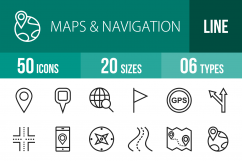 50 Maps &amp; Navigation Line Icons Product Image 1