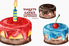 Sweets and Cakes Watercolor Illustrations &amp; Patterns Product Image 4