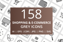 158 Shopping &amp; E-Commerce Flat Greyscale Icons Product Image 1