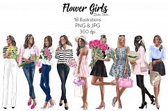 Fashion illustration clipart - Flower girls - dark skin Product Image 1
