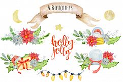 Christmas floral watercolor clipart Holly Jolly Product Image 4