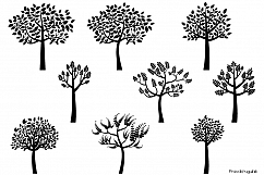 Black tree silhouette clipart, Trees with leaves clip art Product Image 3