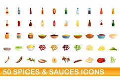 50 spices and sauces icons set, cartoon style Product Image 1