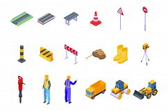 Highway construction icons set, isometric style Product Image 1