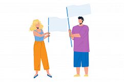 Flag Holding Boy And Girl Couple On Protest Vector Product Image 1