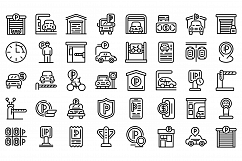 Paid parking icons set, outline style Product Image 1