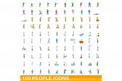 100 people icons set, cartoon style Product Image 1