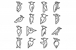 Woodpecker icons set, outline style Product Image 1