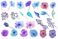 Watercolor blue flowers clipart Product Image 2