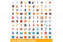 100 coffee icons set, cartoon style Product Image 1