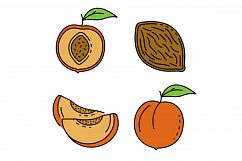 Peach icons set line color vector Product Image 1
