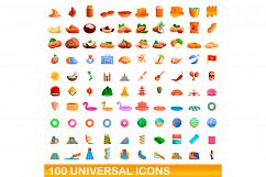 100 universal icons set, cartoon style Product Image 1