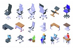 Ergonomic workplace icons set, isometric style Product Image 1