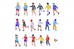 Children rollerblading icons set, isometric style Product Image 1