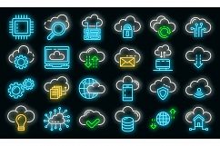 Cloud technology icons set vector neon Product Image 1