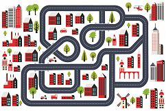 Urban landscape in the style of a flat city, city buildings. Product Image 2