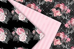 Pink and Black Floral Digital Paper Product Image 3