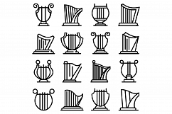 Harp icons set, outline style Product Image 1