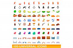 100 universal icons set, cartoon style Product Image 1