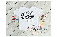 Blank White Boys T Shirt Mockup Boys Shirt Mockup Flat Lay Product Image 1