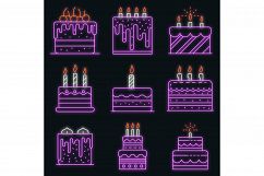 Cake birthday icons set vector neon Product Image 1