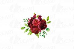 Boho Burgundy Red Watercolor clip art, floral bouquets png Product Image 6