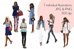 Fashion illustration clipart -Girls with Phones 2 -Dark Skin Product Image 2