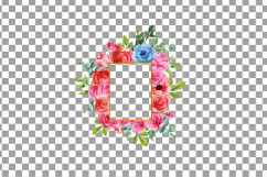 Boho pink and blue floral frames watercolor clip art pack Product Image 18