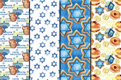 Watercolor Happy Hanukkah seamless digital paper pack Product Image 5