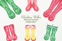 Watercolor Christmas Wellies, Rubber Boots, Rain Boots Product Image 3