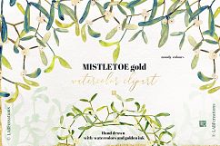 Mistletoe GOLD. Watercolor Hand drawn clipart set with real Product Image 3