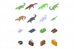 Crocodile icons set, isometric style Product Image 1