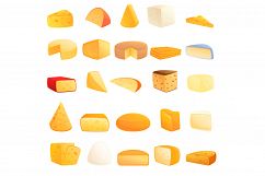 Cheese icons set, cartoon style Product Image 1