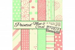 Watercolor Mint and Coral Digital Paper - 12 Pack Product Image 1